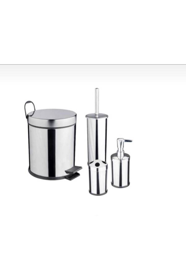 Maxıflow Banyo 4'lü Set Çöp Kovası + Wc Fırça + Fırçalık+ Sabunluk
