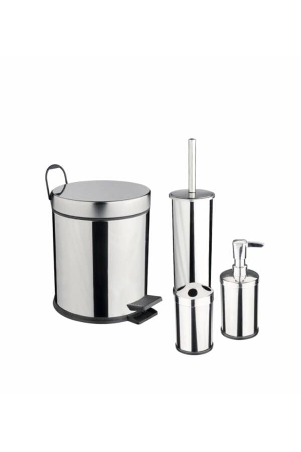 Maxıflow Banyo 4'lü Set Çöp Kovası + Wc Fırça + Fırçalık+ Sabunluk