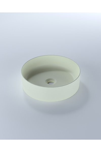 quarter bath - Round Line Fildişi Rengi Batarya Deliksiz 42 Cm Tezgah Üstü Lavabo