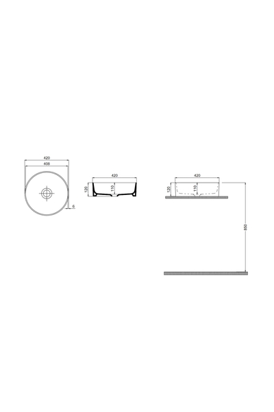 Round Line Fildişi Rengi Batarya Deliksiz 42 Cm Tezgah Üstü Lavabo - Thumbnail