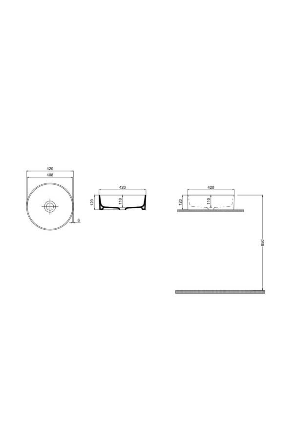 Round Line Fildişi Rengi Batarya Deliksiz 42 Cm Tezgah Üstü Lavabo